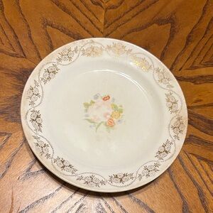 Vintage Floral Dinner Plate with Gold Accents